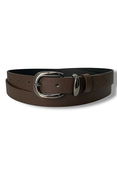 Gesa Men's Faux Leather Nickel Buckle Thin Old Money Brown Belt 2.5 cm