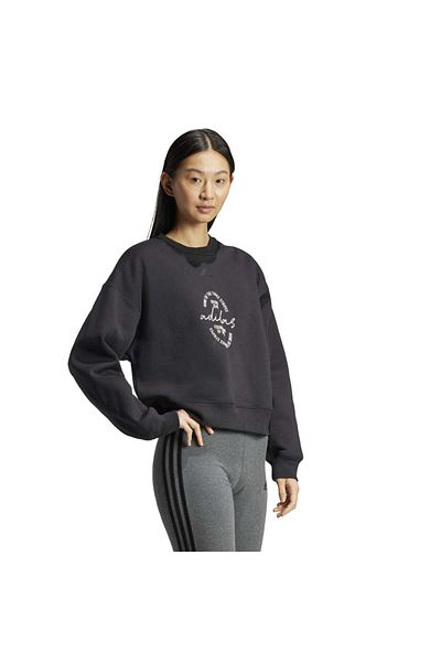 adidas Bluv Q3 - Γυναικείο φούτερ με μαύρη στρογγυλή λαιμόκοψη