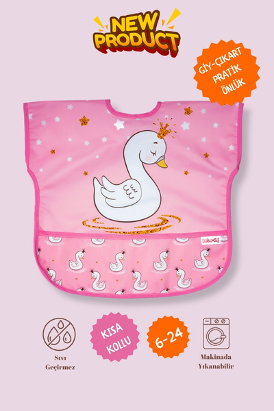 Bebechi Kuğu Desen Kısa Kollu Sıvı Geçirmez Aktivite ve Mama Önlüğü