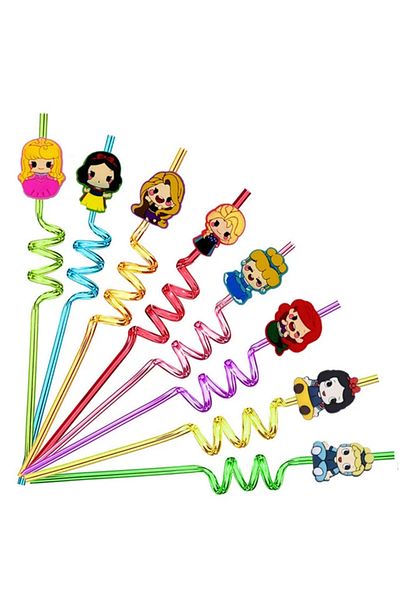 Disney Princess 6pcs 6/12pcs Lilo And Stitch Reusable Drinking Straws Birthday Party Supplies Winnie Mickey
