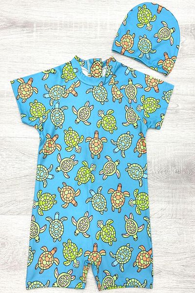 My Kids Wear Costum de baie cu bonetă, fermoar de plajă, salopetă de protecție solară pentru băieți
