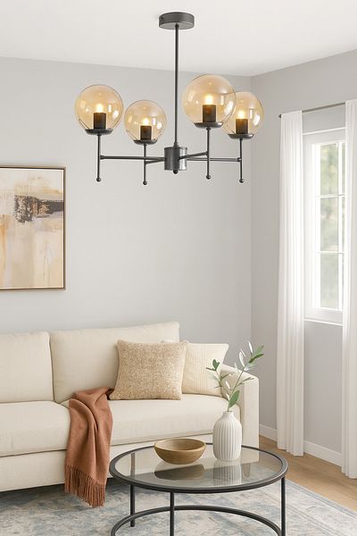 Modavize Axel Modern Design Living Room Dining Bedroom Kitchen Gray Color Honey Glass Pendant Lamp 4-Piece Chandelier