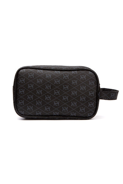 Newish Чоловічий шкіряний портфель клатч для гоління, косметичний догляд та щоденна сумочка (14X24CM) - чорний - темно-синій