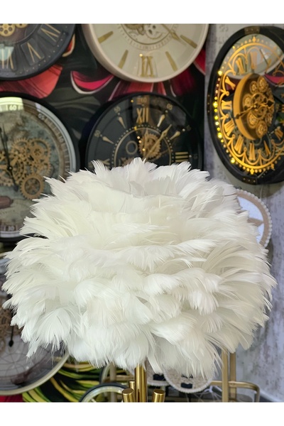 YASAR CONCEPT Feather Lampshade, Real Feather Look Lampshade, Feather Lampshade White