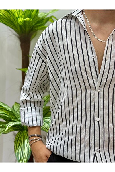 JACK CAPRİO Men's Linen Striped New Season Oversize Shirt