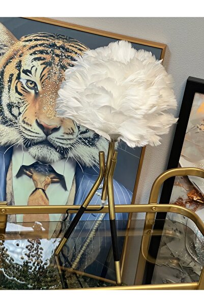 YASAR CONCEPT Feather Lampshade, Real Feather Look Lampshade, Feather Lampshade White