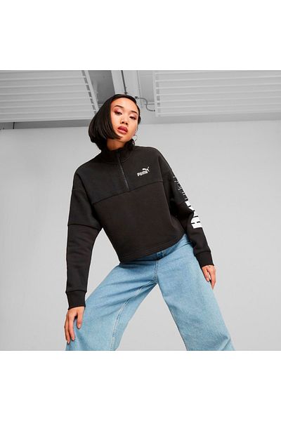 Puma Дамски черен суитшърт с висока яка и цветни блокове Power Colorblock