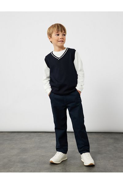 Koton Regular Fit Stripe Detailed Sleeveless V-Neck Sweater