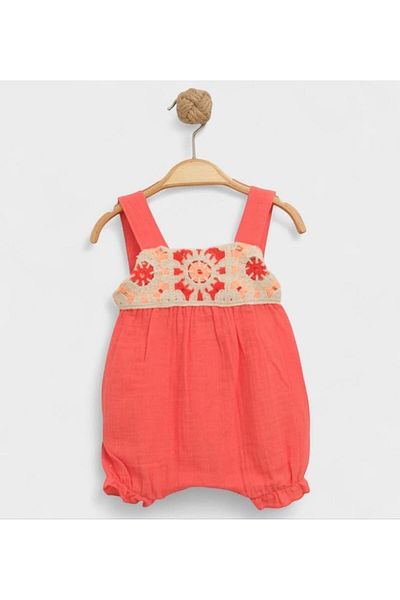 ALTINTAŞ BABY Crochet Motif Soft and Breathable Muslin Strap Shorts Jumpsuit