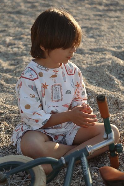 DoDo'S Baby Surfer Patterned 100% Organic Cotton Girl, Boy Baby Kids Oversize Bottom Top Set 2-Piece Comfortable Set