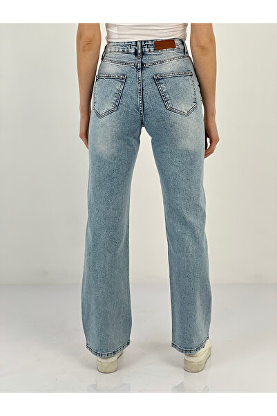 Miss Poem Pantaloni de damă cu picioare largi în față, cu piatră completă, albastru