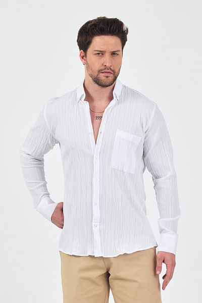 gothamvibes Cămașă albă Crinkle pentru bărbați