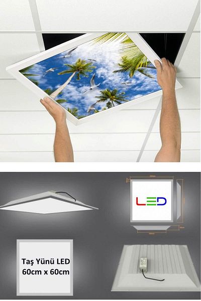 Gökyüzü Panel Hanging Ceiling-60cmx60cm-flush Mount-54w-6500k-white-led Panel-led Luminaire- 60x60 Stone Wool Hanging Ceiling LED
