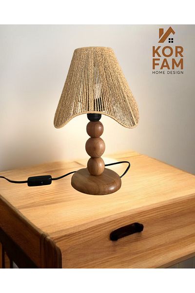 KorFam Wavy Lamp Shade - Wicker Handmade Bohemian Asymmetric Shape Wooden Leg Rustic Lamp Shade Brown