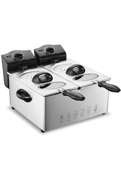 Generic 6l Double Deep Fryer Stainless Steel – Dual Basket, Window Lid, Timer, Temp Control, Kitchen