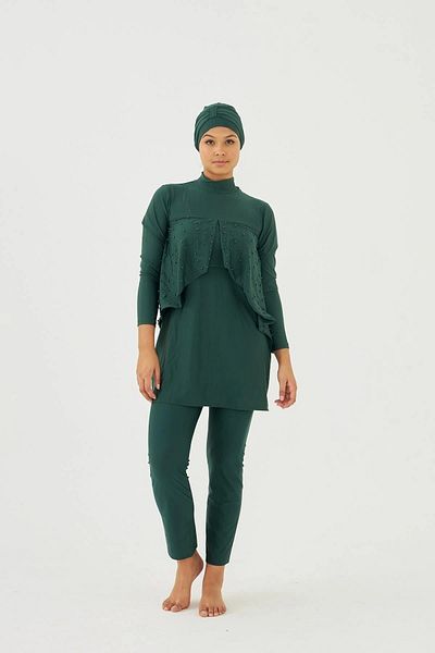 Armes Starinci cu mânecă lungă acoperită complet Lycra verde perlat brodat