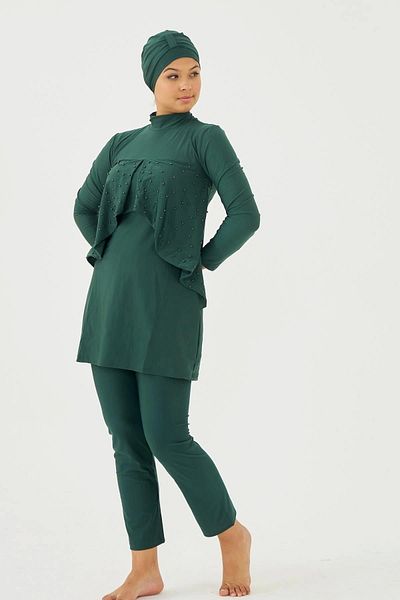 Armes Starinci cu mânecă lungă acoperită complet Lycra verde perlat brodat
