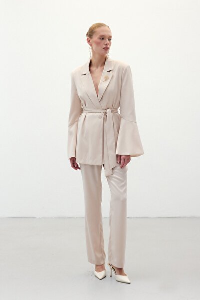 Sateen Pantaloni drepți clasici - bej