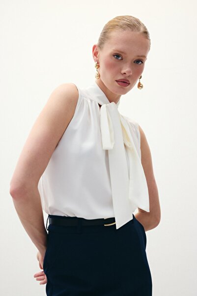 Sateen Блуза без рукавів з хусткою - Екрю