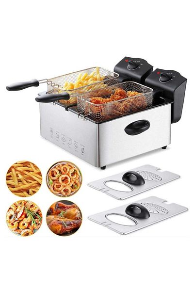 Generic 6l Double Deep Fryer Stainless Steel – Dual Basket, Window Lid, Timer, Temp Control, Kitchen