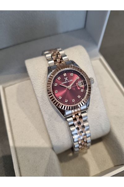 Daniel Klein New Model Dk - Rose Bicolor Steel Bracelet Plum Dial Women's Wristwatch+Gift Bracelet