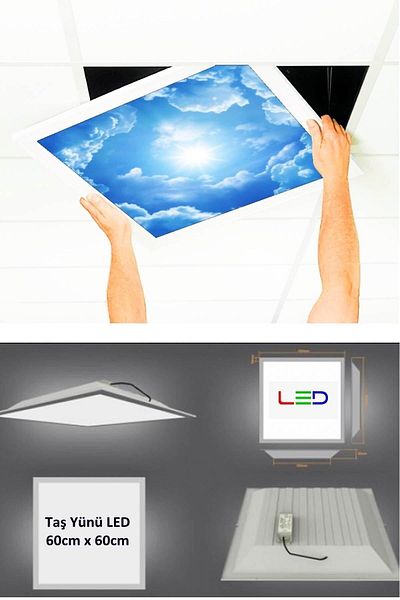 Gökyüzü Panel Hanging Ceiling LED - 60cmx60cm - Flush Mount - 54w - 6500k - LED Panel - LED Luminaire - 60x60 Stone Wool Hanging Ceiling LED
