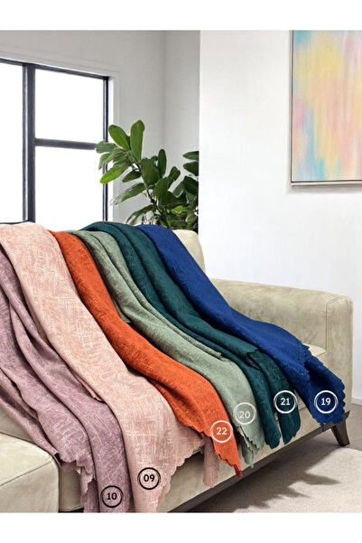 PAWN MARK COMPANY Jakarlı Şönil Kaymaz Koltuk Örtüsü ve Çekyat Örtüsü 175x215 cm | Mikrofiber Koltuk Şalı koyu mavi