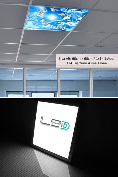 Gökyüzü Panel Hanging Ceiling LED - 60cmx60cm - Flush Mount - 54w - 6500k - LED Panel - LED Luminaire - 60x60 Stone Wool Hanging Ceiling LED