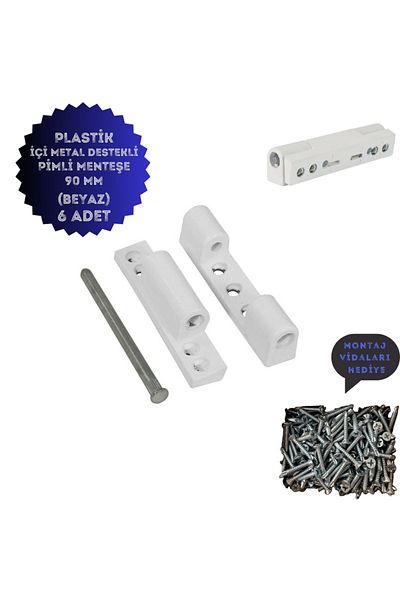 Process Pvc Pimapen Door Hinge Pls with Metal Support 90mm White (6 Pcs) Incl. Screws