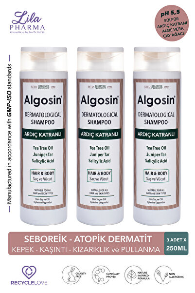 Algosin Dermotolojik Ardıç Katranlı Bitkisel Çay Ağacı Saç ve Vücut Şampuanı 3 Adet