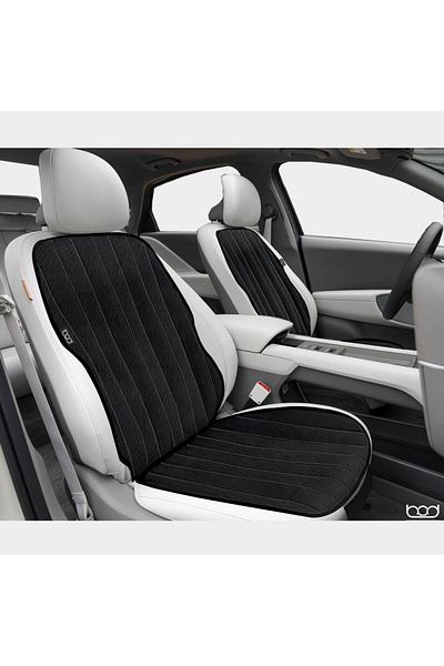 Bod Vodina Series Auto Seat Cushion Seat Protection Cover with Thatch Pocket Front Rear Set Black-Stitching White