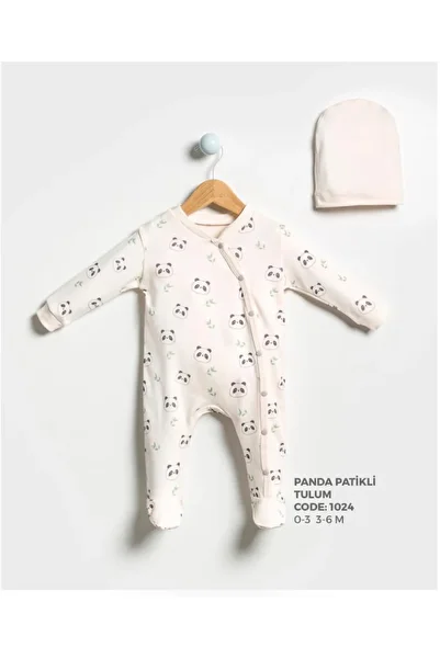 by bubbles Panda Patterned Organic Booties Jumpsuit