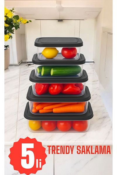Herza House Trendy Rectangular Storage Container Set of 5 - 400 ml and 2700 ml Capacity