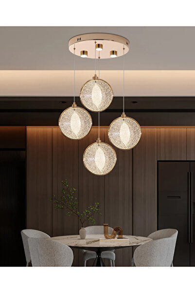 Apliqa Edward 4'Lü 42 Watt Yuvarlak Gold Ledli Modern Salon Avize