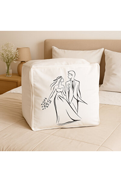 Blue Home Gelin Bohçası - Beyaz Kumaş Kapaklı Çeyiz Kutusu , Özel Baskılı Nişan Düğün Hediyesi