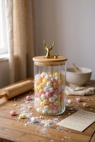 Yenigeldi (9X20 cm) 2 Pieces Deer Glass Storage Jar Deer Head Gold Color Airtight Y-442