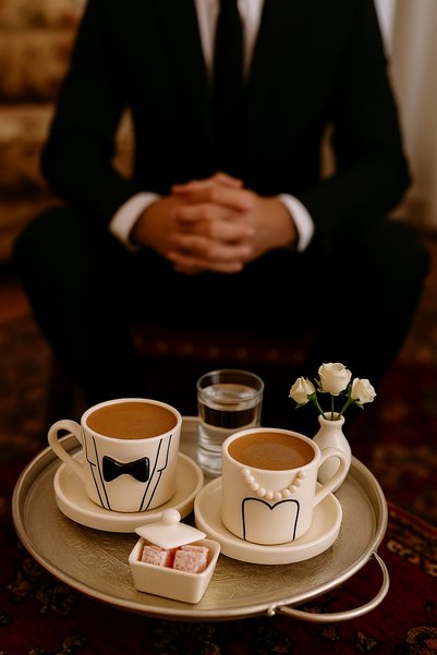 seceseramik Damat Fincanı Gelin Fincanı El Yapımı Seramik 2'li Türk Kahvesi F...