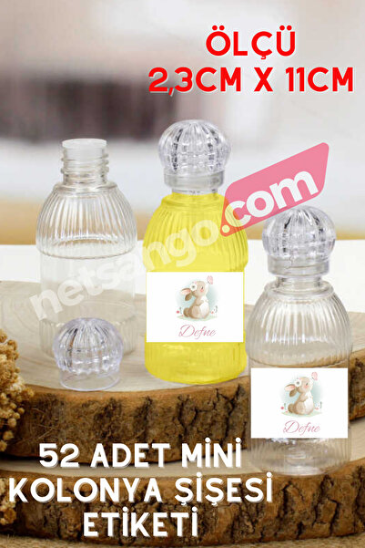 Netsan Etiket Kız Bebek Tavşan Desen 52 Adet Kolonya Etiketi - 2,5x11cm Kuşe Sticker Kağıt Etiket