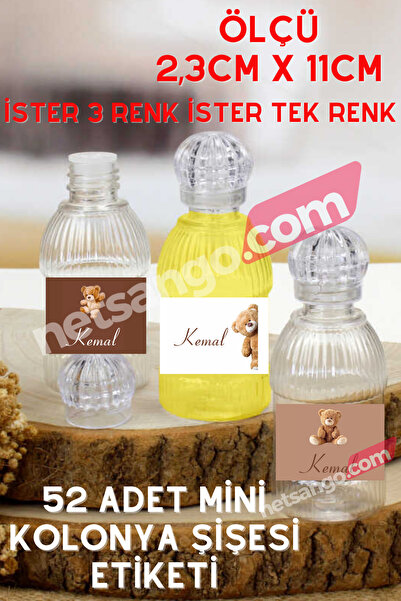 Netsan Etiket Ayıcık Desen 52 Adet Kolonya Etiketi - 2,3x11cm Kuşe Sticker Ka...