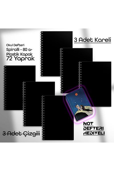 Fragman Yayınları A4 72 Sheets 3 Squares 3 Lines 6 Pieces School Notebook Notepad Gifted Plastic Cover Spiral 80Gr
