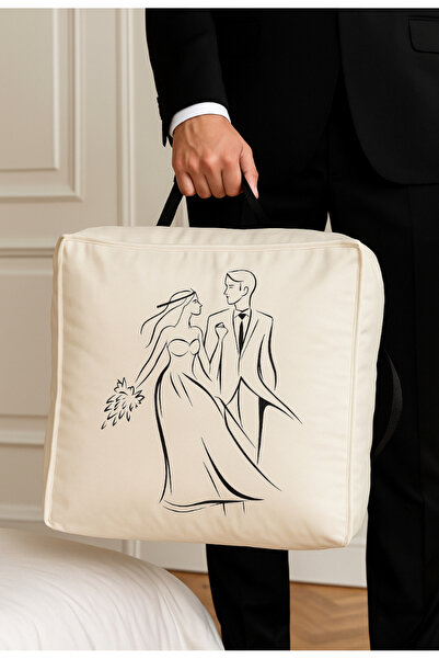 Blue Home Gelin Bohçası - Beyaz Kumaş Kapaklı Çeyiz Kutusu , Özel Baskılı Nişan Düğün Hediyesi