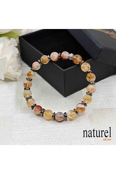 Naturel Tılsım Natural Stone Citrine Unisex Bracelet - Money and Abundance Blessings Natural Healing Stone Citrine