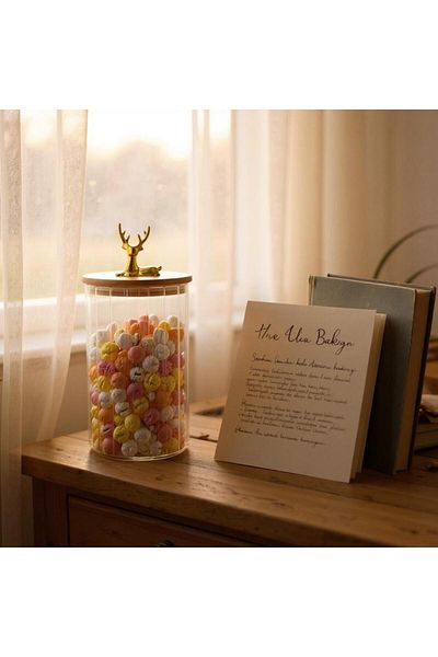 Yenigeldi (9X20 cm) 2 Pieces Deer Glass Storage Jar Deer Head Gold Color Airtight Y-442