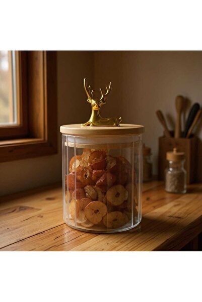 Yenigeldi (9X10 cm) 1 Piece Deer Glass Storage Jar Deer Head Gold Color Airtight Y-421