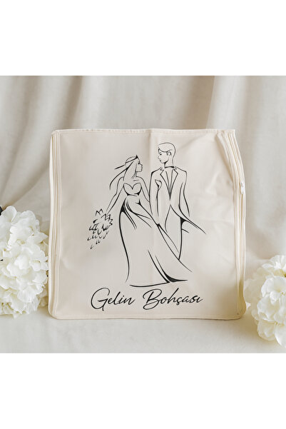 Blue Home Gelin Bohçası - Beyaz Kumaş Kapaklı Çeyiz Kutusu , Özel Baskılı Nişan Düğün Hediyesi