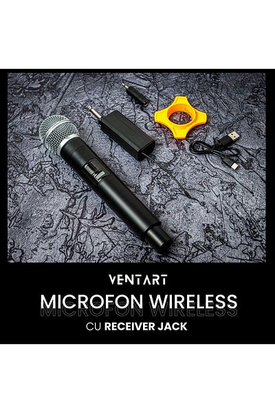 VENTART Microfon Wireless VENTART, cu Receiver Jack 6, 35mm, Baterie reincarcabila, UHF, Plug and Play