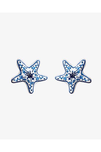 Pinery Jewels Vip Series - Brand Model Enameled Blue Starfish Women's Earrings Pair 4.5 cm