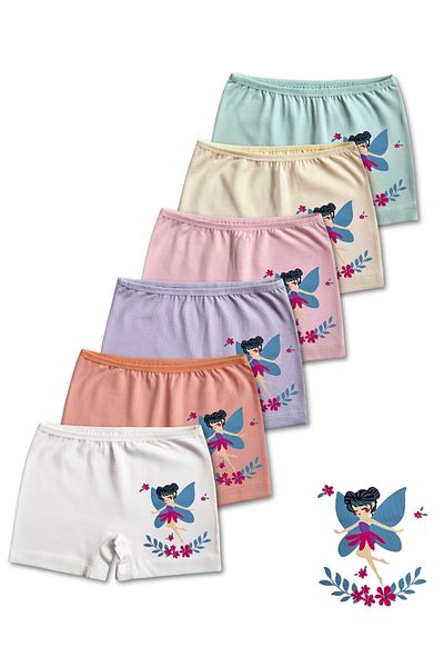 GizaKids 95% Cotton Girls' Single Jersey Combed Cotton Boxer Briefs Underwear Set of 6