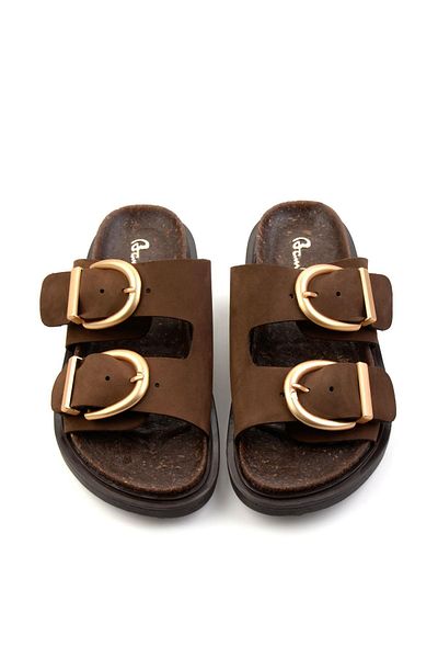 Bambi Brown Leather Women's Slippers K04666013903
