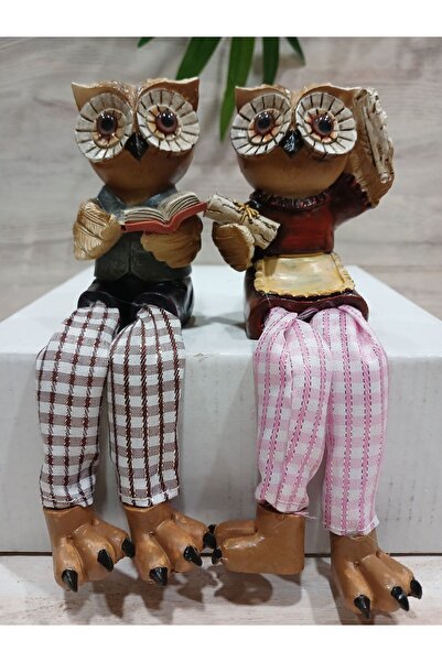 Firuze Hediyelik Kitap Temalı Ayakları Sallanan Ikili Sevimli Baykuş Biblo